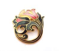 Vintage Large Cloisonne Enamel Floral Design Statement Brooch