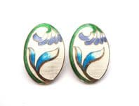 Vintage Large Cloisonne Enamel Flower Design Floral Earrings