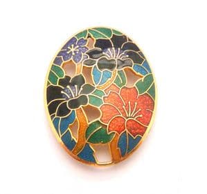 Vintage Large Cloisonne Enamel Flower Floral Design Brooch