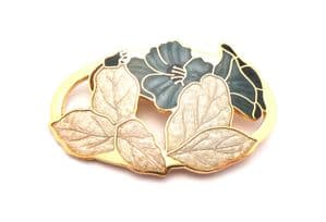 Vintage Large Cloisonne Enamel Leaf And Flower Statement Design Brooch