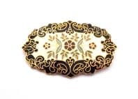 Vintage Large Cloisonne Enamel Ornate Floral Design Brooch By Fish And Crown