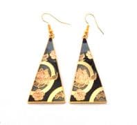 Vintage Large Cloisonne Enamel Retro Floral Design Triangular Shaped Drop Earring