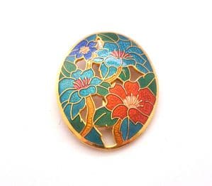 Vintage Large Cloisonne Enamel Vibrant Flower Design Brooch