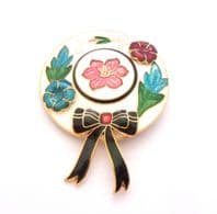 Vintage Large Cloisonne Floral Detailed Hat Design Brooch