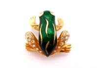 Vintage Large Enamel And Rhinestone Detailed Frog Design Brooch