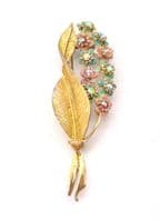 Vintage Large Enamel And Rhinestone Set Floral Design Statement Brooch By Hollywood
