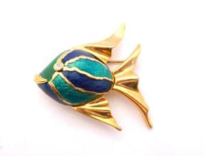 Vintage Large Enamel Tropical Fish Retro Design Statement Brooch