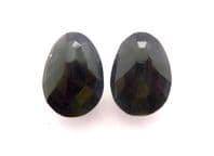 Vintage Large Faceted Black Glass Teardrop Shaped Clip On Earrings