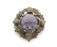 Vintage Large Faux Amethyst And Scottish Thistle Brooch By Miracle.