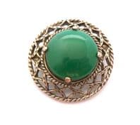Vintage Large Faux Aventurine Glass Cabochon Set Scottish Celtic Style Brooch