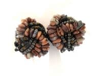 Vintage Large Faux Gem Seed Bead Retro Knot Cluster Design Clip On Earrings