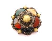 Vintage Large Faux Gem Set Medieval Style Brooch Attributed To Miracle