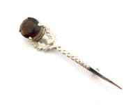 Vintage Large Faux Smoky Quartz Rhinestone Topped Scottish Thistle Kilt Pin Style Brooch