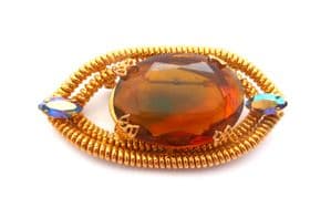 Vintage Large Faux Smoky Topaz And Aurora Borealis Rhinestone Set Brutalist Style Brooch