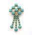 Vintage Large Faux Turquoise Glass Rhinestone Set Geometric Design Cascade Drop Brooch
