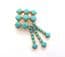Vintage Large Faux Turquoise Glass Rhinestone Set Geometric Design Cascade Drop Brooch