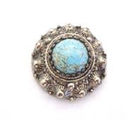 Vintage Large Faux Turquoise Hubbell Glass Etruscan Style Brooch