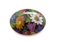 Vintage Large Floral Design Transfer Printed Glitter Detailed Retro Design Brooch