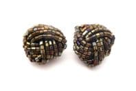 Vintage Large Glass Seed Bead Retro Knot Design Clip On Earrings