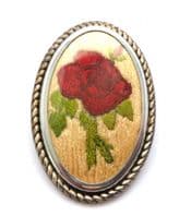 Vintage Large Hand Embroidered Rose Flower Design Brooch