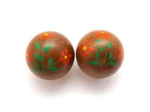 Vintage Large Hand Painted Floral Design Hong Kong Made Clip On Earrings