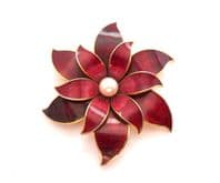 Vintage Large Layered Enamel And Faux Pearl Design Brooch By Fish And Crown Fine Enamels