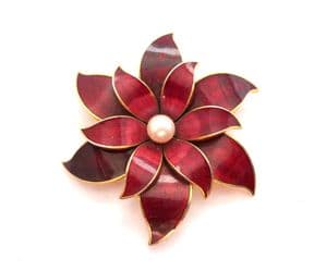 Vintage Large Layered Enamel And Faux Pearl Design Brooch By Fish And Crown Fine Enamels