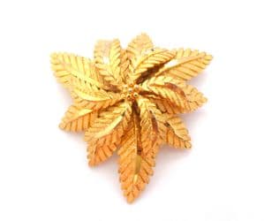 Vintage Large Leaf And Flower Modernist Design Gold Tone Statement Brooch