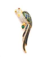 Vintage Large Long Tailed Parrot Bird Design Enamel And Rhinestone Detailed Retro Style Brooch