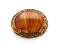 Vintage Large Marbled Caramel Porphyry Art Glass Oval Shaped Retro Modernist Design Brooch