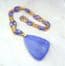 Vintage Large Marbled Purple Plastic Triangular Shaped Retro Pendant And Necklace