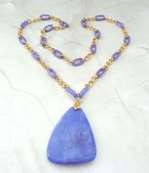 Vintage Large Marbled Purple Plastic Triangular Shaped Retro Pendant And Necklace