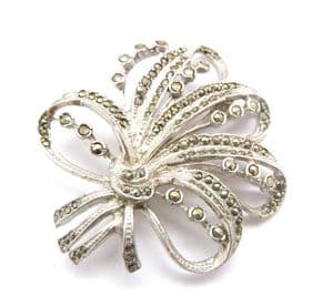Vintage Large Marcasite Set Abstract Floral Design Brooch