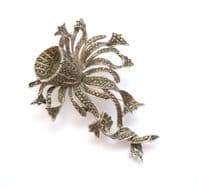 Vintage Large Marcasite Set Floral Design Elaborate Statement Brooch
