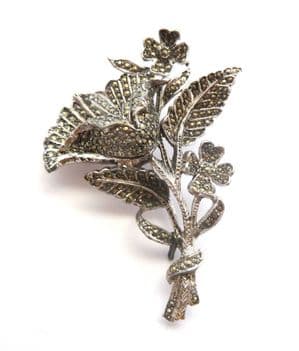 Vintage Large Marcasite Set Floral Design Statement Brooch
