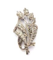 Vintage Large Marcasite Set Flower And Abstract Ribbon Design Statement Brooch