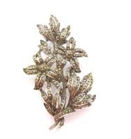 Vintage Large Marcasite Set Flower And Leaf Design Statement Brooch