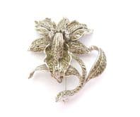 Vintage Large Marcasite Set Layered Orchid Flower Floral Design Statement Brooch