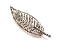 Vintage Large Marcasite Set Ornate Leaf Design Brooch