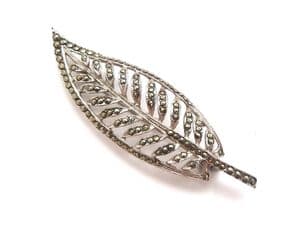 Vintage Large Marcasite Set Ornate Leaf Design Brooch