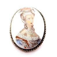Vintage Large Marie Antoinette Style French Lady Print Portrait Design Brooch