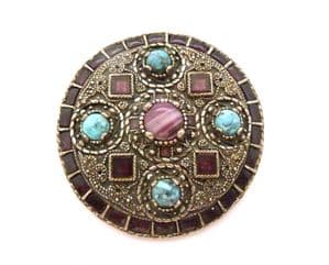 Vintage Large Miracle Faux Amethyst And Turquoise Set Celtic Saxon Design Statement Brooch
