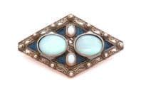 Vintage Large Miracle Faux Blue Moonstone Set Celtic Saxon Design Statement Brooch