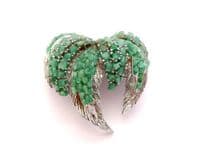 Vintage Large Panetta Aventurine Gemstone Set Abstract Palm Leaf Design Brooch