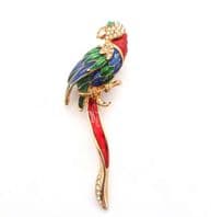 Vintage Large Parrot Long Tailed Bird Design Enamel And Rhinestone Detailed Retro Style Brooch