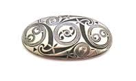Vintage Large Pewter Celtic Pictish Spiral Detailed Oval Brooch By St Justin