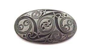 Vintage Large Pewter Celtic Pictish Spiral Detailed Oval Shaped Brooch By St Justin