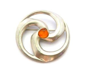 Vintage Large Pewter Celtic Spiral New Wave Design Brooch By St.Justin