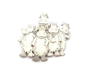 Vintage Large Pewter Cow Heifer Group Brooch By JJ Jonette Jewelery