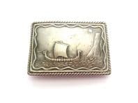 Vintage Large Pewter Norse Viking Ship Design Mid Century Brooch